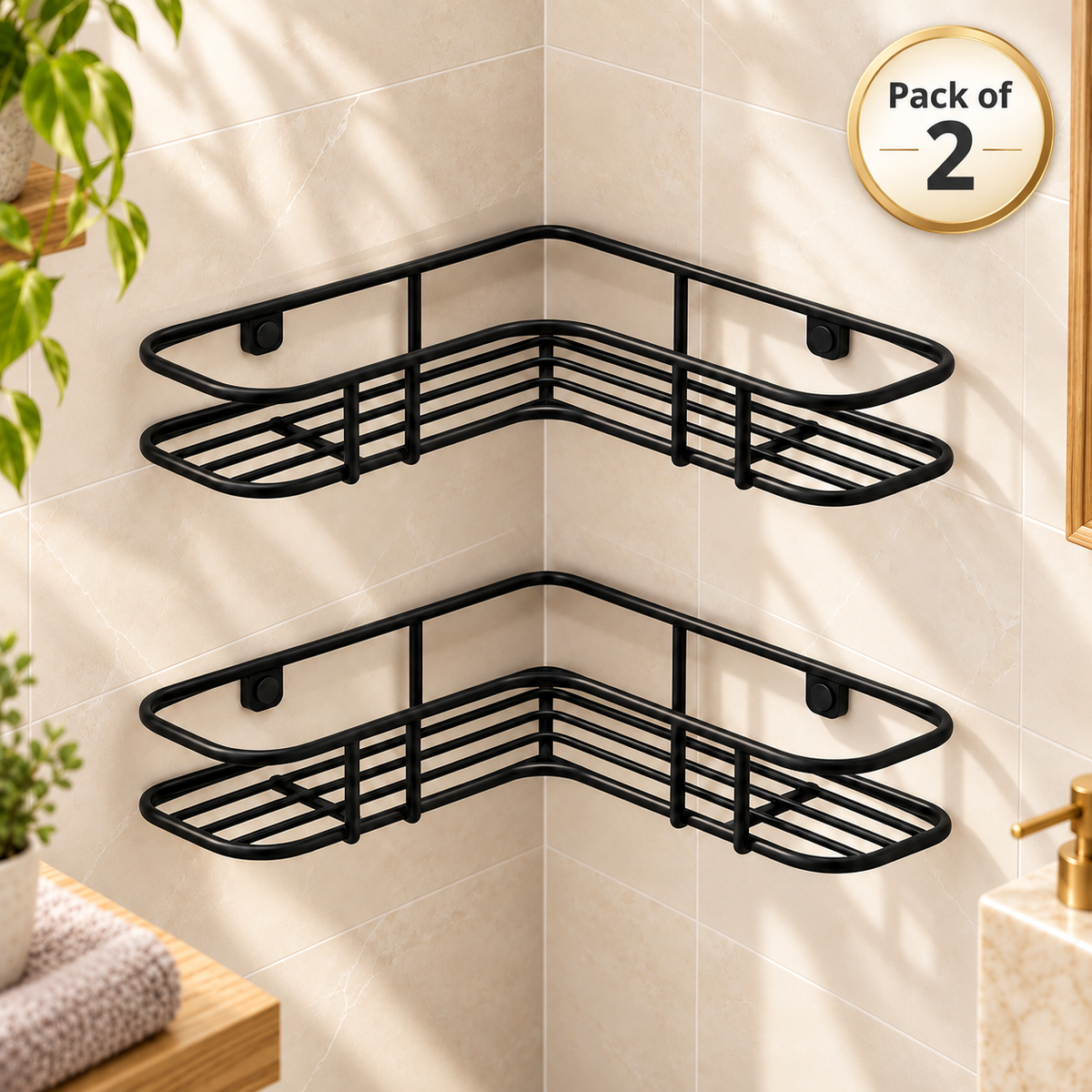 Bathroom Corner Shelf (Pack of 2) - Wall Mounted, , 9" x 9" x 2"