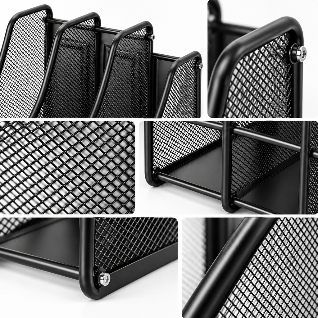 Metal Mesh File Rack - Four Upright Sections, 7.87" × 3.94" × 3.94"