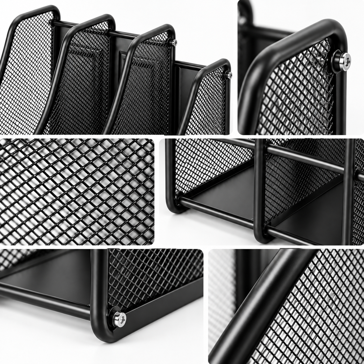 Metal Mesh File Rack - Four Upright Sections, 7.87" × 3.94" × 3.94"