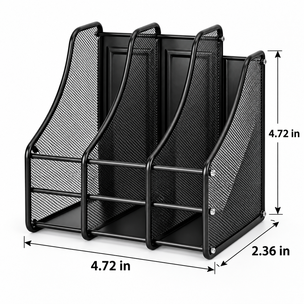 Metal Mesh File Rack - Four Upright Sections, 7.87" × 3.94" × 3.94"