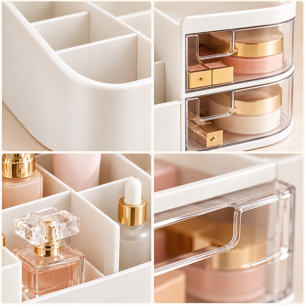 6 Grid Cosmetics Organizer with 2 Drawers - 10" x 5" x 4"