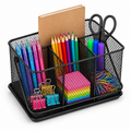 Desk Organizer with Handle- Metal Mesh Multi-Compartment, Portable Desk Caddy, 9.84" × 7.09" × 4.72"