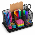 Desk Organizer with Handle- Metal Mesh Multi-Compartment, Portable Desk Caddy, 9.84" × 7.09" × 4.72"
