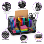 Desk Organizer with Handle- Metal Mesh Multi-Compartment, Portable Desk Caddy, 9.84" × 7.09" × 4.72"