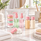 Travel Bottles for Toiletries (7pcs) - Refillable Empty Mini Containers with Pouch, 6.7" x 4.7" x 1 "