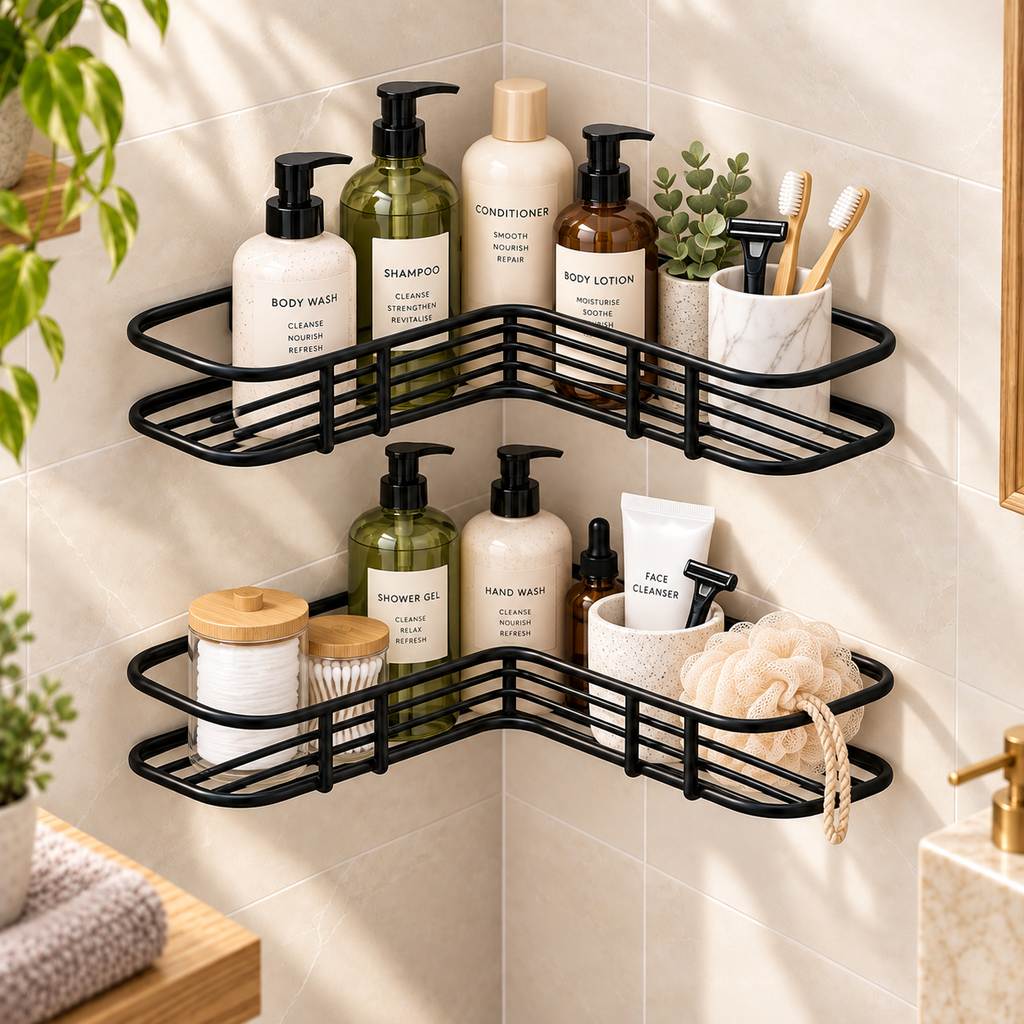 Bathroom Corner Shelf (Pack of 2) - Wall Mounted, , 9" x 9" x 2"