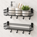 4 Hook Bathroom Shelf (Pack of 2) - Wall Mounted, 10" x 4" x 4"