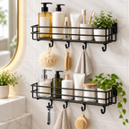 4 Hook Bathroom Shelf (Pack of 2) - Wall Mounted, 10" x 4" x 4"