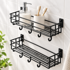 4 Hook Bathroom Shelf (Pack of 2) - Wall Mounted, 10" x 4" x 4"