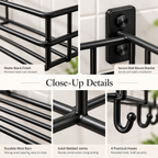 4 Hook Bathroom Shelf (Pack of 2) - Wall Mounted, 10" x 4" x 4"