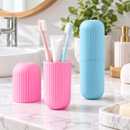 Portable Travel Plastic Toothbrush Holder (Pack of 2) - Pink & Blue,  8" x 8" x 2"