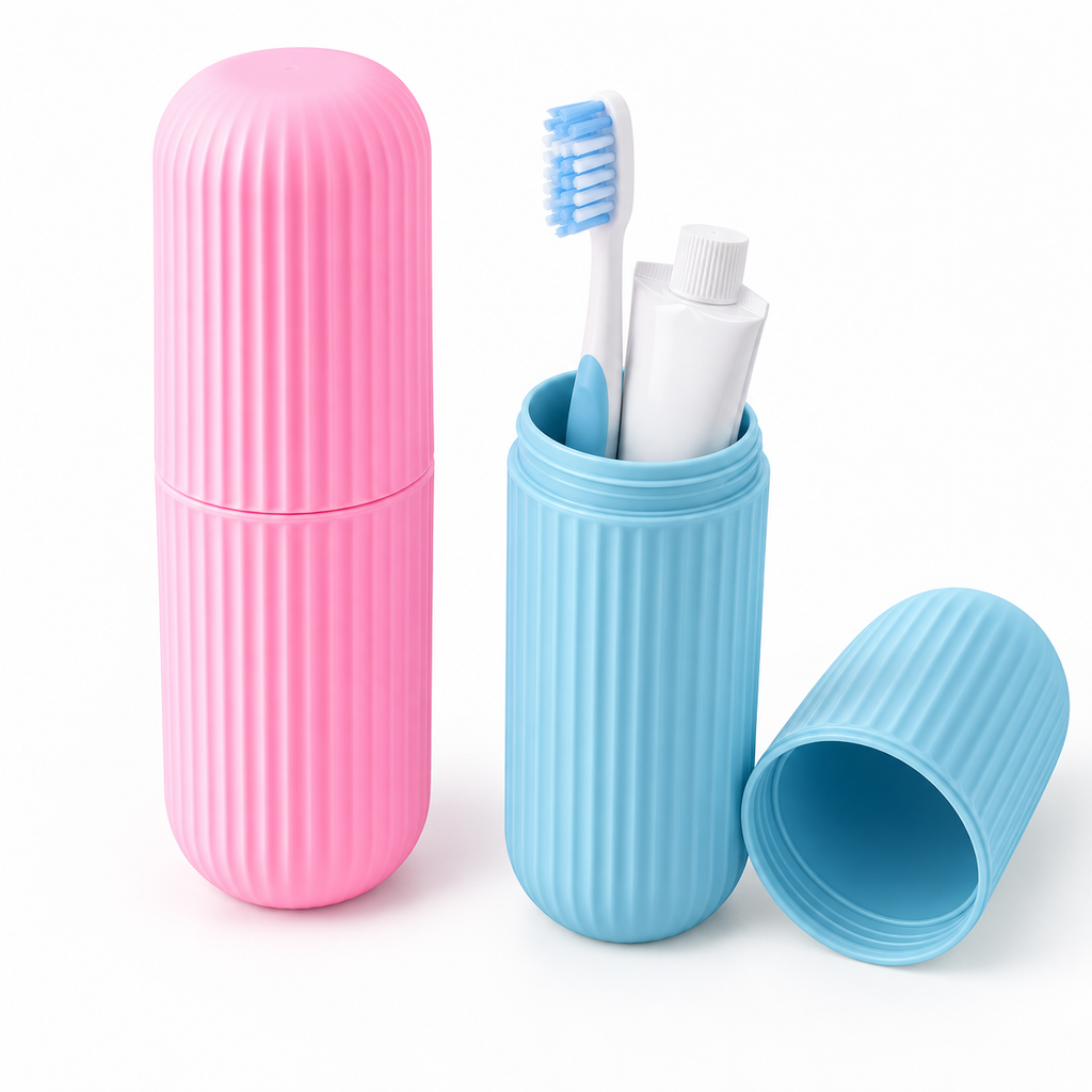 Portable Travel Plastic Toothbrush Holder (Pack of 2) - Pink & Blue,  8" x 8" x 2"