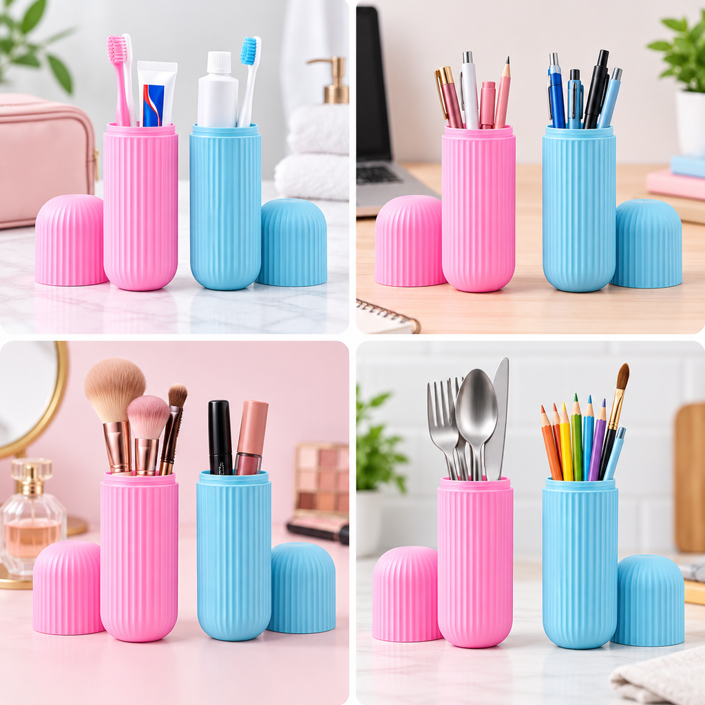 Portable Travel Plastic Toothbrush Holder (Pack of 2) - Pink & Blue,  8" x 8" x 2"