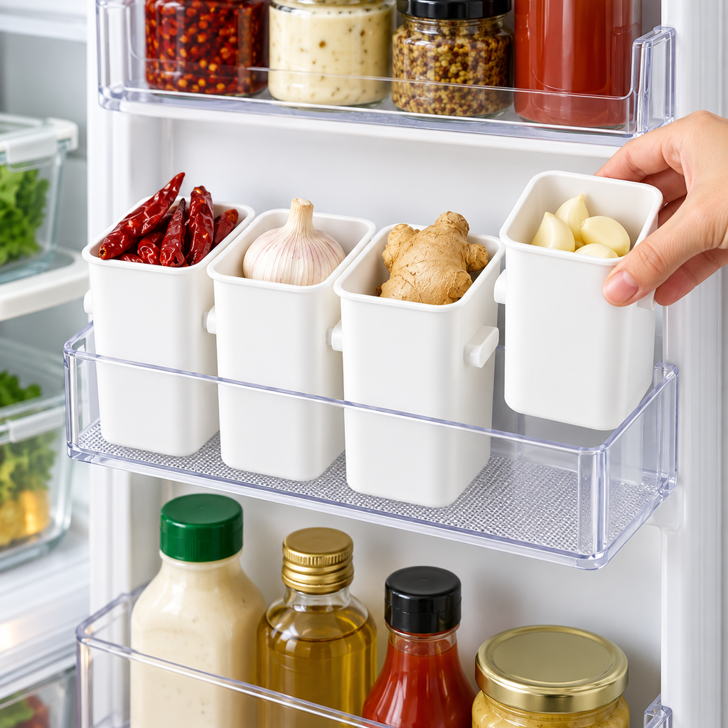 Detachable Refrigerator Organiser (Pack of 4) - Hanging Storage Containers, 4.53" × 3.54" × 2.76"