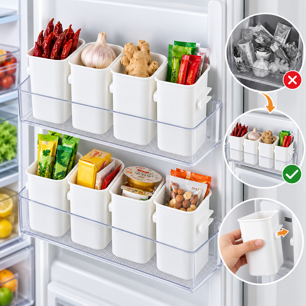 Detachable Refrigerator Organiser (Pack of 4) - Hanging Storage Containers, 4.53" × 3.54" × 2.76"