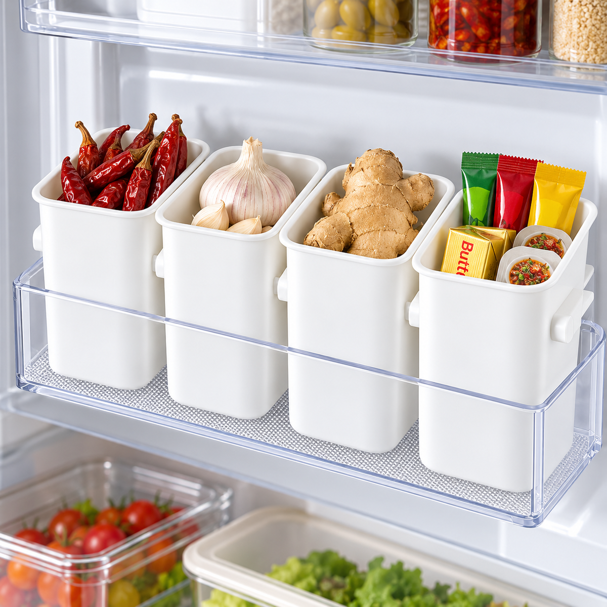 Detachable Refrigerator Organiser (Pack of 4) - Hanging Storage Containers, 4.53" × 3.54" × 2.76"