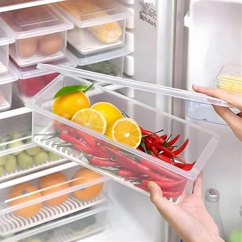 Plastic Fridge Storage Container - Pack Of 6, 10.5" x 4.5" x 2.5"