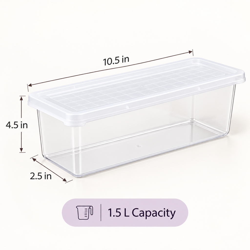 Plastic Fridge Storage Container - Pack Of 6, 10.5" x 4.5" x 2.5"