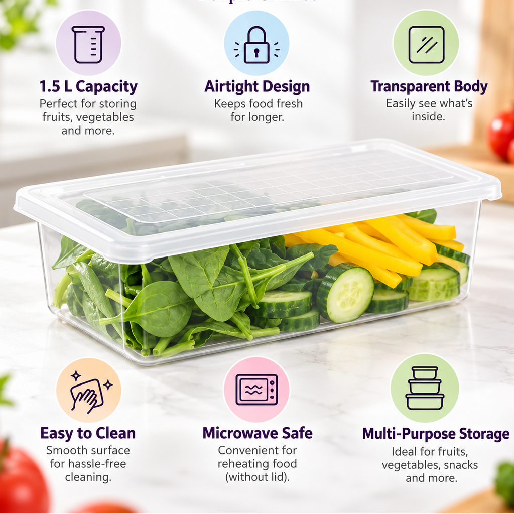 Plastic Fridge Storage Container - Pack Of 6, 10.5" x 4.5" x 2.5"