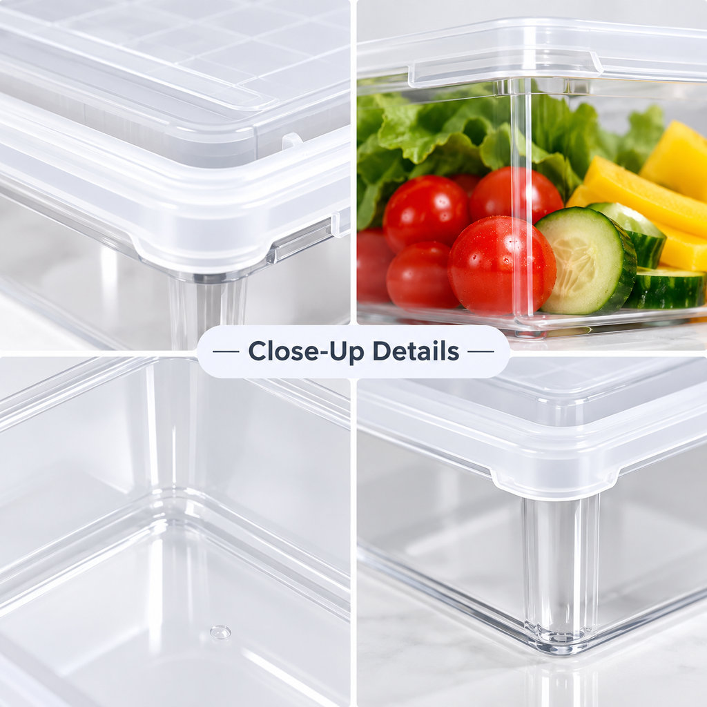 Plastic Fridge Storage Container - Pack Of 6, 10.5" x 4.5" x 2.5"