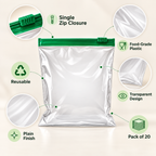 Multipurpose Ziplock Storage Bag (Pack of 20) - Reusable, 10" x 9"