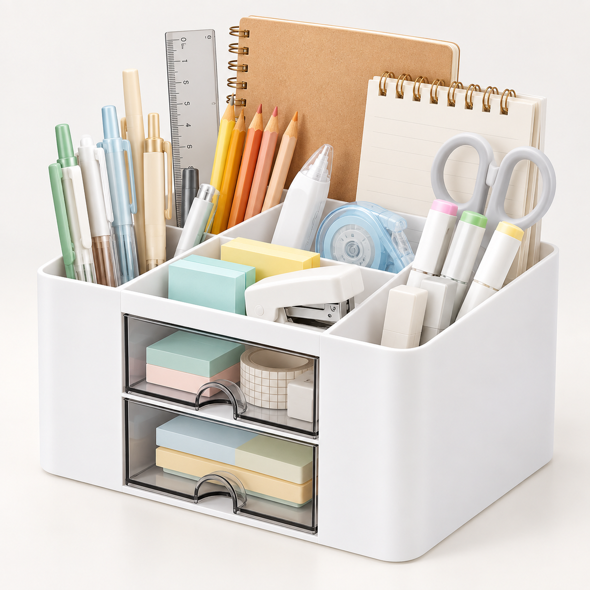 6 Compartment Plastic Desk Organizer - Transparent Drawer, 7.5" × 5.5" × 4"