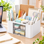 6 Compartment Plastic Desk Organizer - Transparent Drawer, 7.5" × 5.5" × 4"