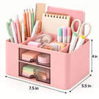 6 Compartment Plastic Desk Organizer - Transparent Drawer, 7.5" × 5.5" × 4"