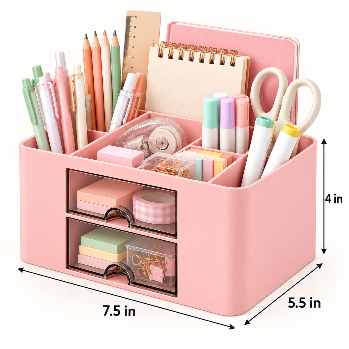 6 Compartment Plastic Desk Organizer - Transparent Drawer, 7.5" × 5.5" × 4"