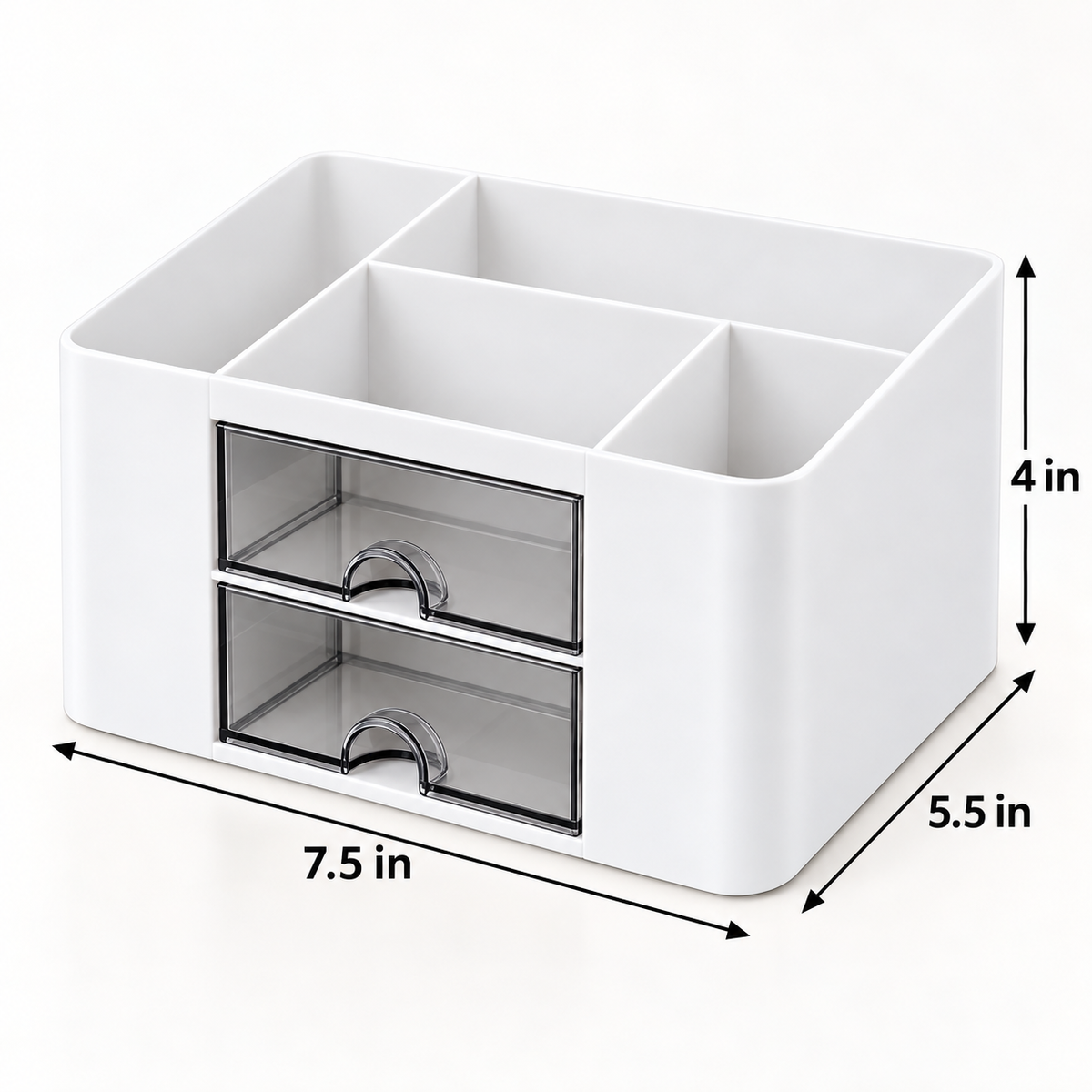 6 Compartment Plastic Desk Organizer - Transparent Drawer, 7.5" × 5.5" × 4"