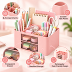 6 Compartment Plastic Desk Organizer - Transparent Drawer, 7.5" × 5.5" × 4"