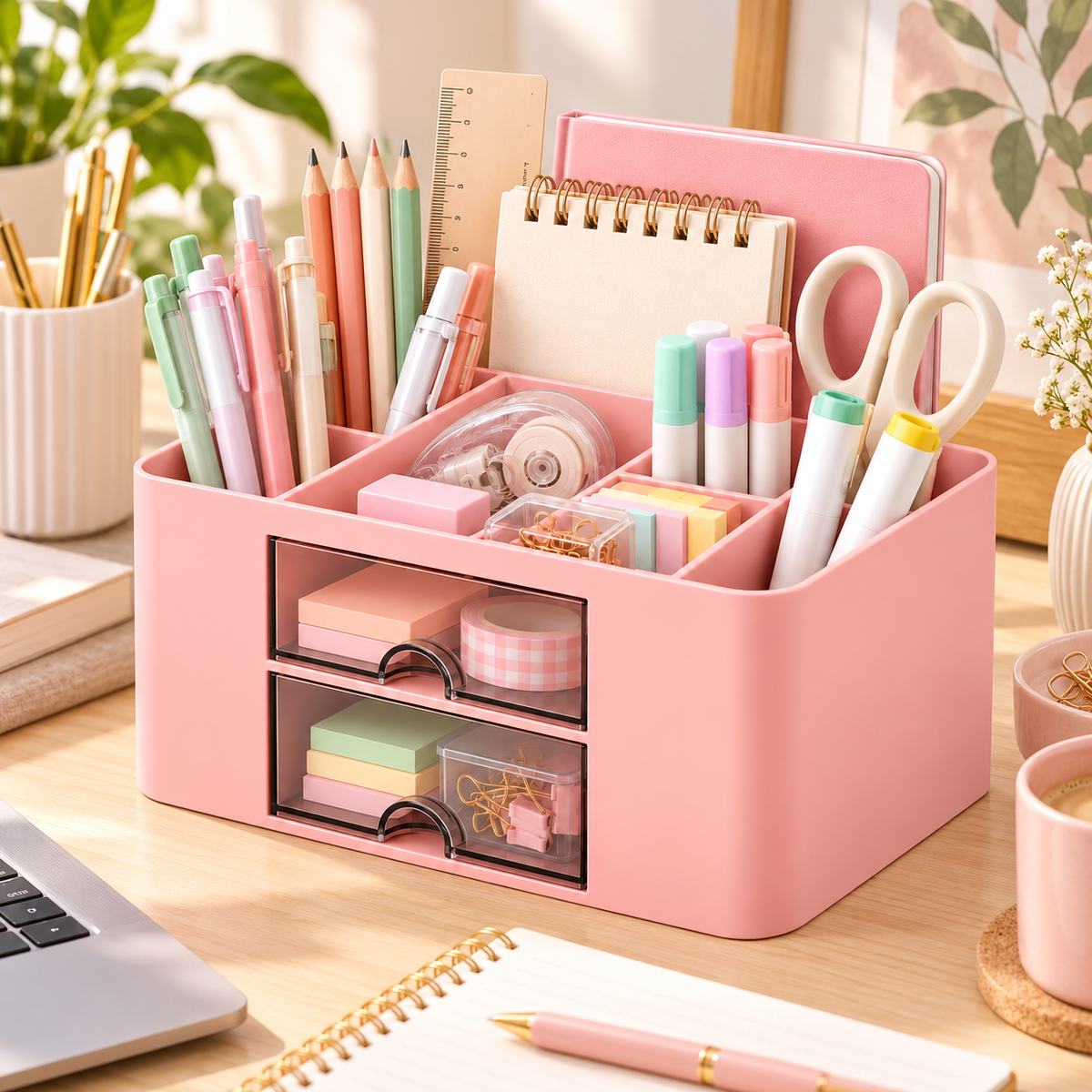 6 Compartment Plastic Desk Organizer - Transparent Drawer, 7.5" × 5.5" × 4"