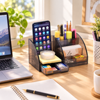 7-Compartment Desk Organizer with Pen Holder and Drawer – 7.8" x 4" x 4"
