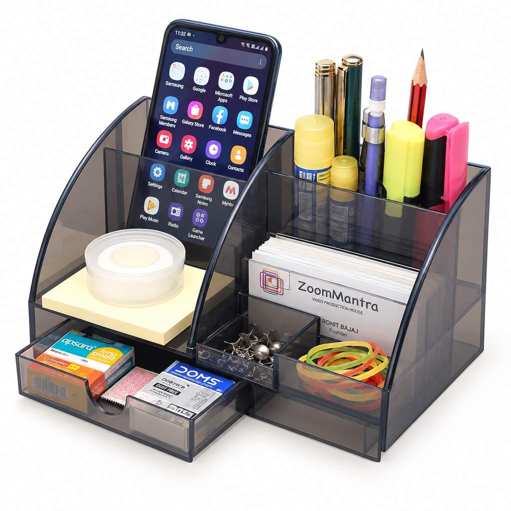 7-Compartment Desk Organizer with Pen Holder and Drawer – 7.8" x 4" x 4"