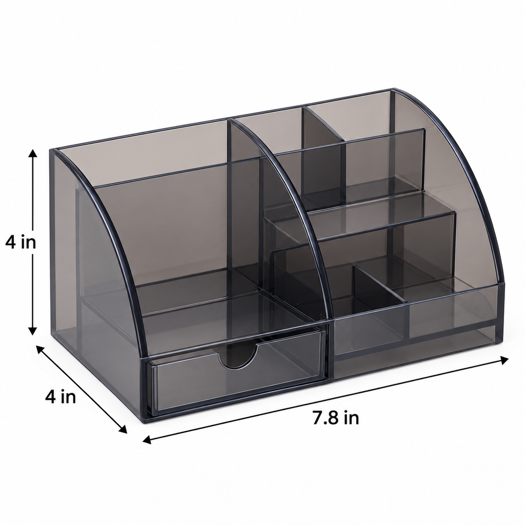 7-Compartment Desk Organizer with Pen Holder and Drawer – 7.8" x 4" x 4"