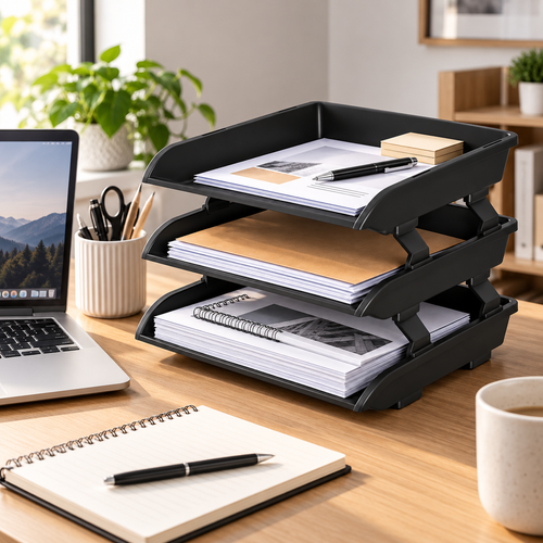 3-Tier File Tray Organizer – Foldable Desktop Document & Paper Holder, 10.2" x 5.5" x 1.5"