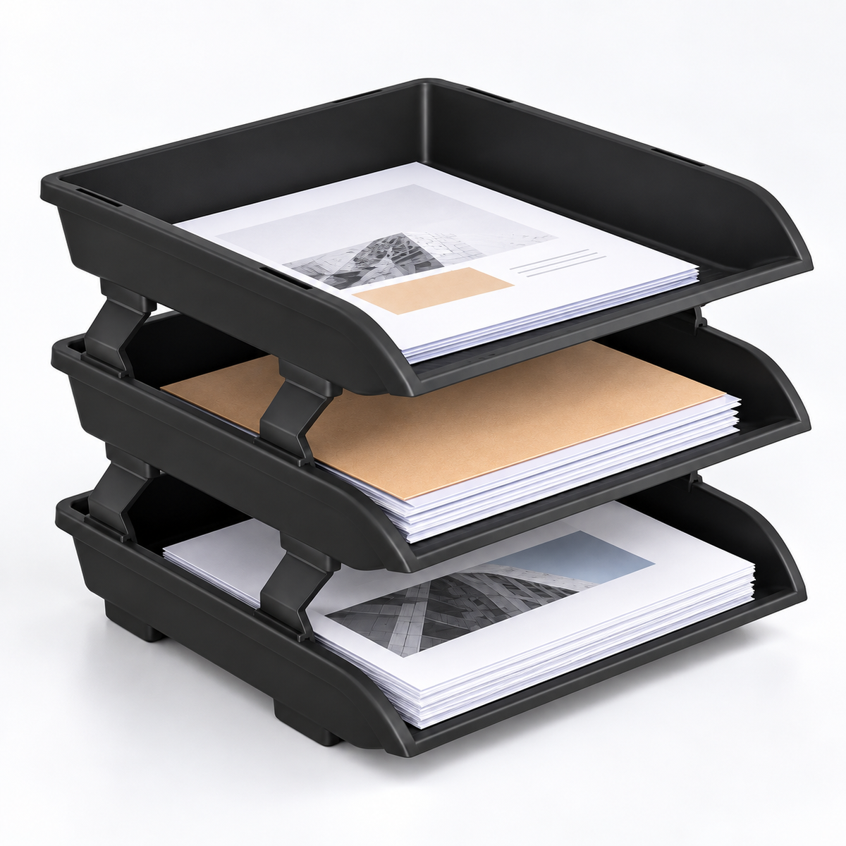 3-Tier File Tray Organizer – Foldable Desktop Document & Paper Holder, 10.2" x 5.5" x 1.5"
