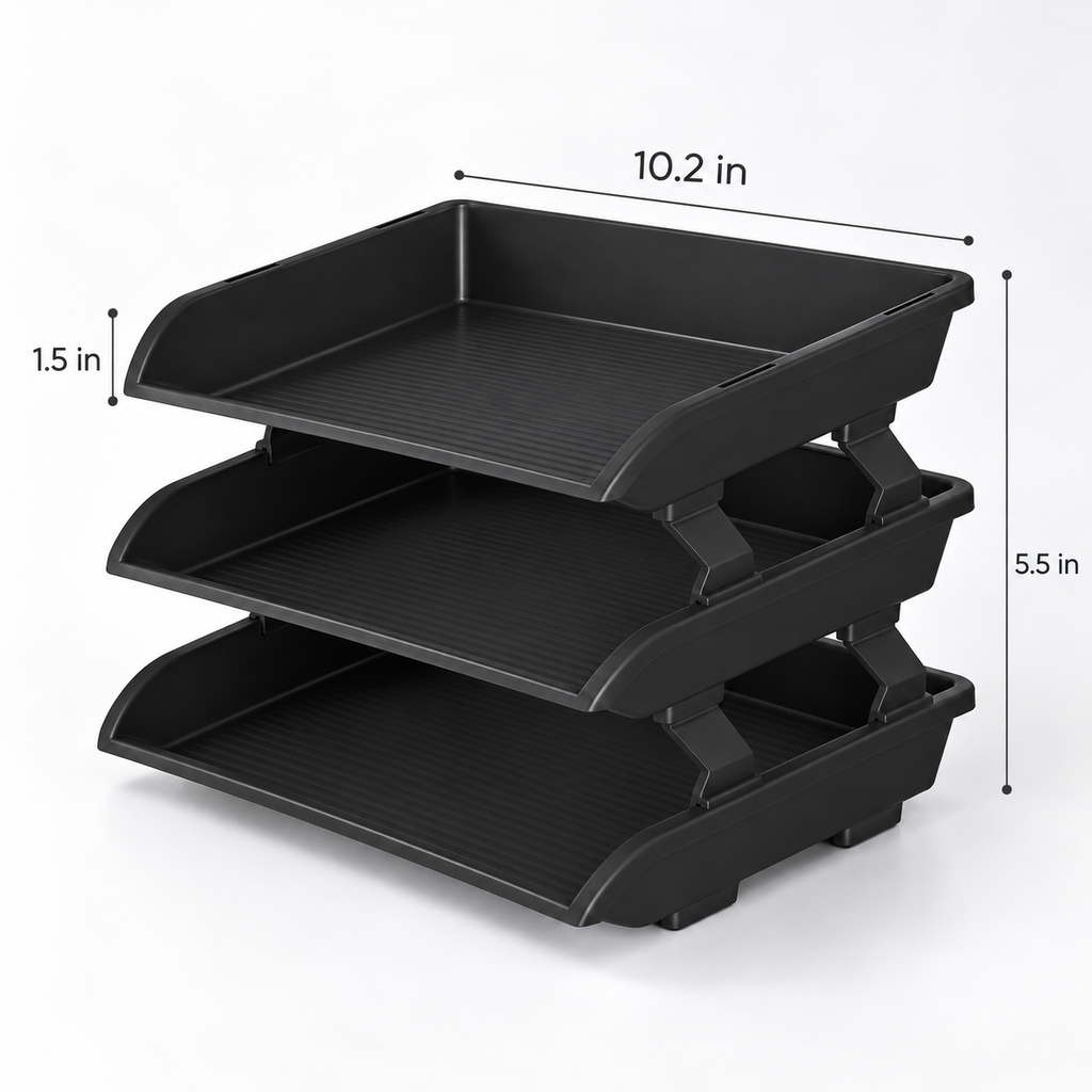 3-Tier File Tray Organizer – Foldable Desktop Document & Paper Holder, 10.2" x 5.5" x 1.5"