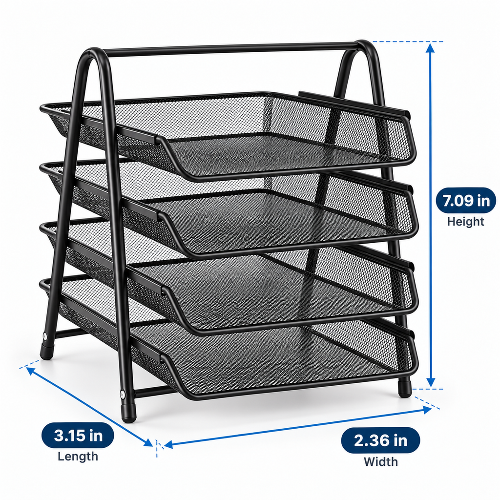 Four-Tier Document Tray - Sliding Paper Storage, 3.15" × 2.36" × 7.09"