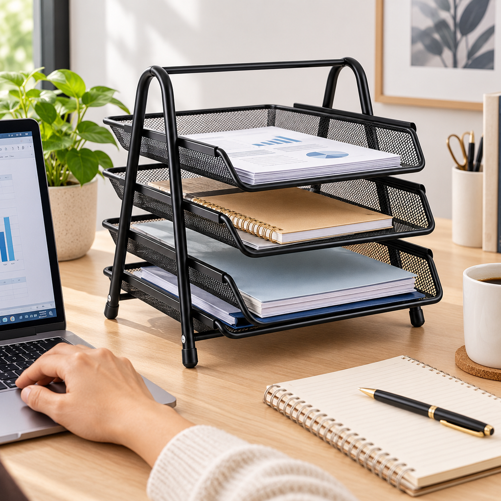 Four-Tier Document Tray - Sliding Paper Storage, 3.15" × 2.36" × 7.09"