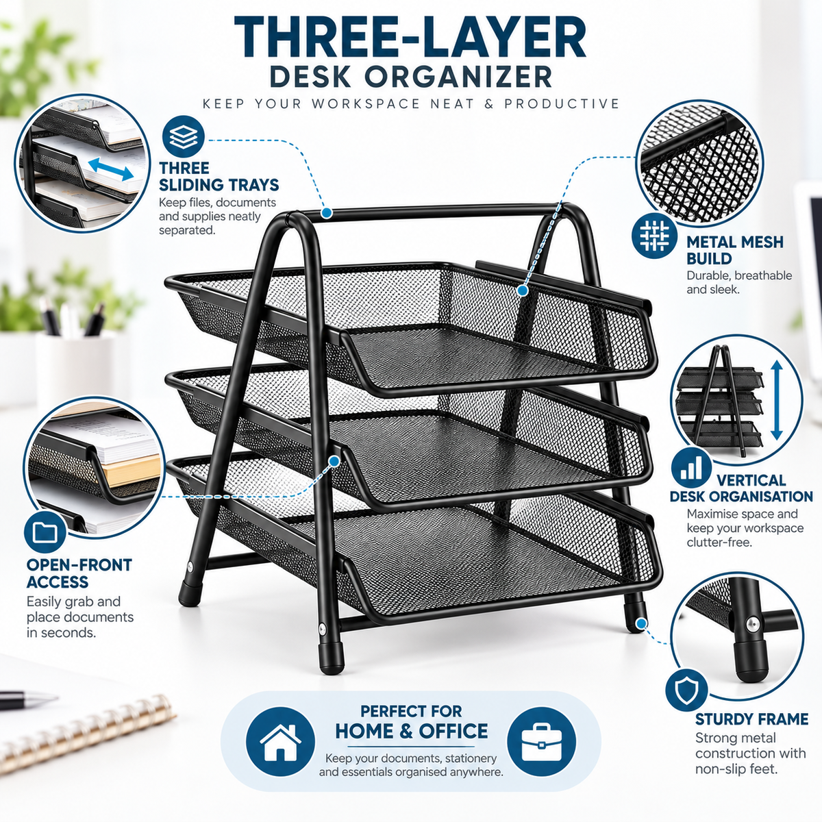 Four-Tier Document Tray - Sliding Paper Storage, 3.15" × 2.36" × 7.09"