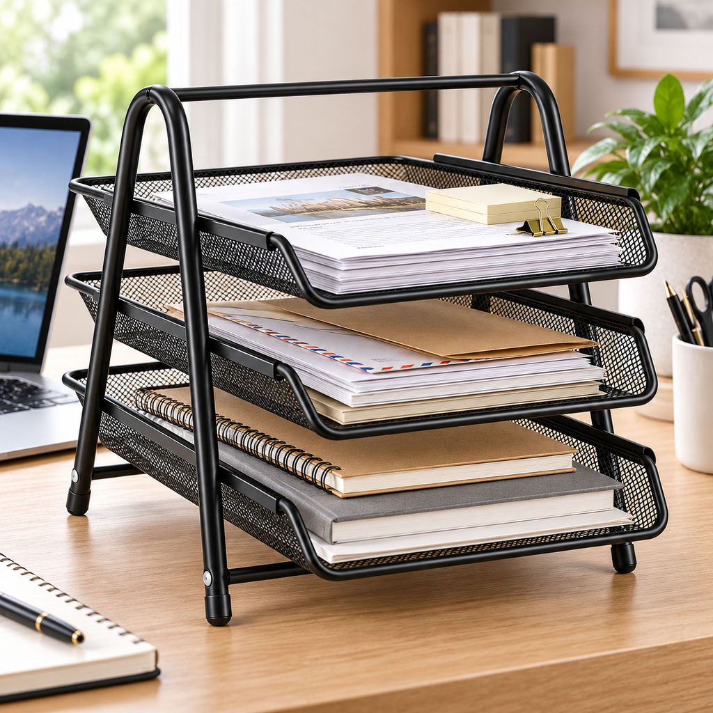 Four-Tier Document Tray - Sliding Paper Storage, 3.15" × 2.36" × 7.09"