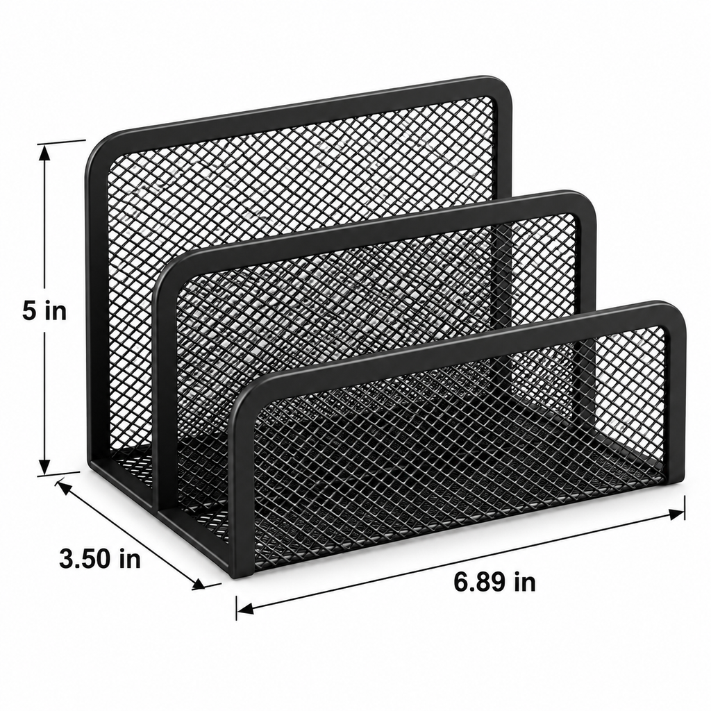 Metal Mesh Desk Organiser - Three Storage Slots, 6.89" × 5 " × 3.50"