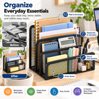 Metal Mesh Desk Organiser - Three Storage Slots, 6.89" × 5 " × 3.50"