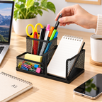Metal Mesh Desk Organiser - Stationery Storage, 4.09" × 8.03" × 3.54"