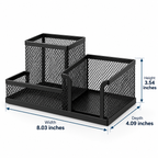 Metal Mesh Desk Organiser - Stationery Storage, 4.09" × 8.03" × 3.54"