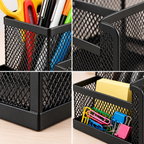 Metal Mesh Desk Organiser - Stationery Storage, 4.09" × 8.03" × 3.54"