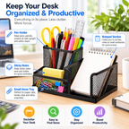 Metal Mesh Desk Organiser - Stationery Storage, 4.09" × 8.03" × 3.54"