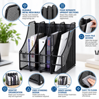Metal Mesh File Rack - Four Upright Sections, 7.87" × 3.94" × 3.94"