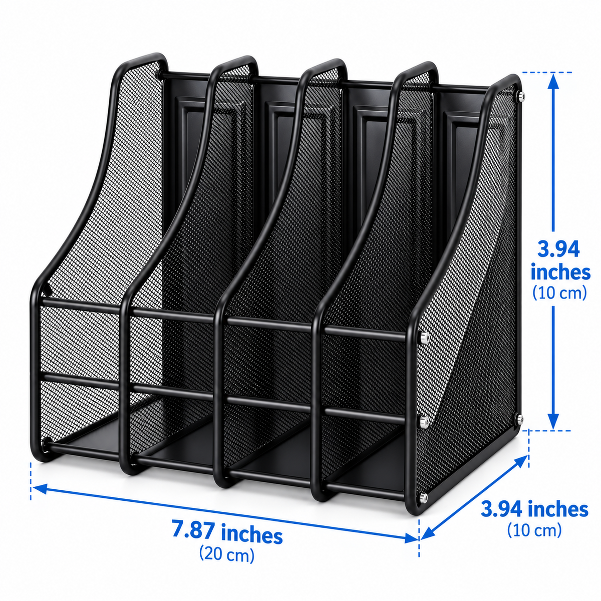 Metal Mesh File Rack - Four Upright Sections, 7.87" × 3.94" × 3.94"